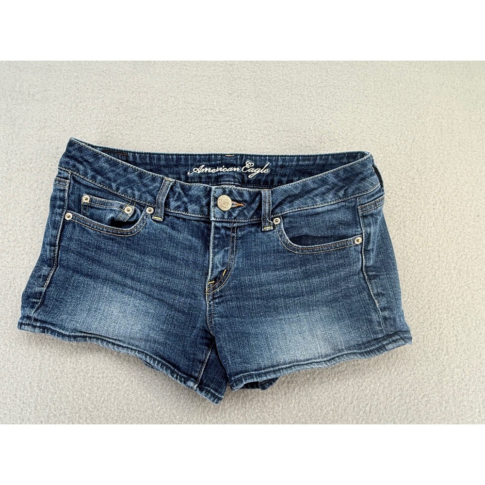 American Eagle Outfitters Stretch Denim Shorts Dark Wash Low Rise Size 8 Y2K